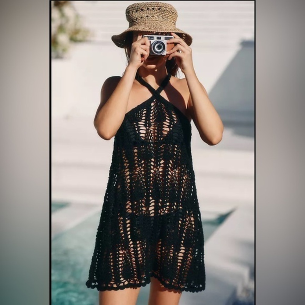 Anthropologie Black Crochet Swim Coverup